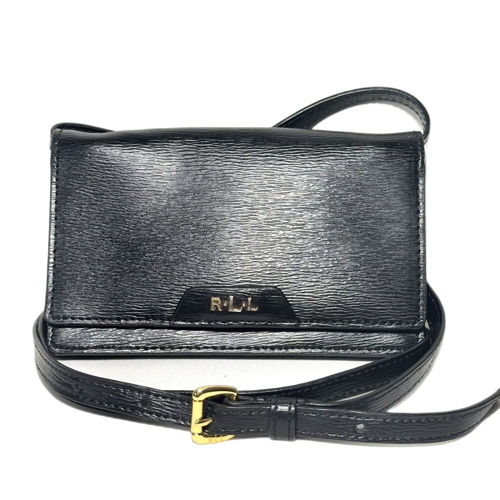 Lauren Ralph Lauren convertible black leather wallet / crossbody bag RLL